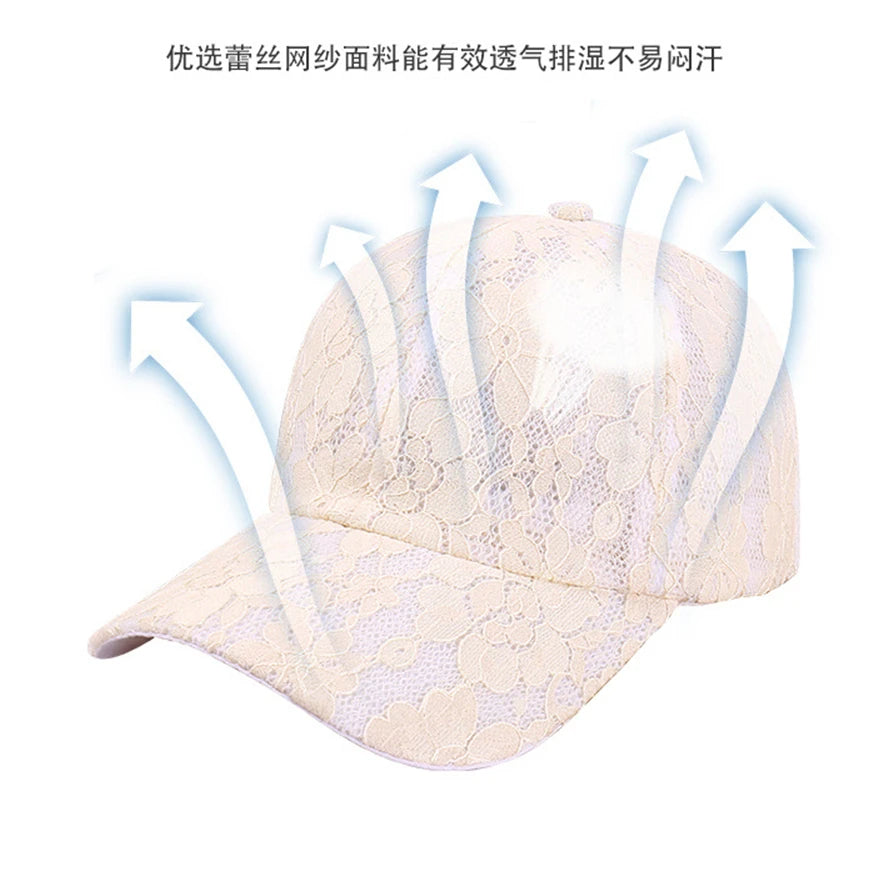 Princess Style Lace Embroidery Mesh Flower Spring and Summer Women Baseball Caps Breathable Lady Snapback Hats Young Girl  BQ091