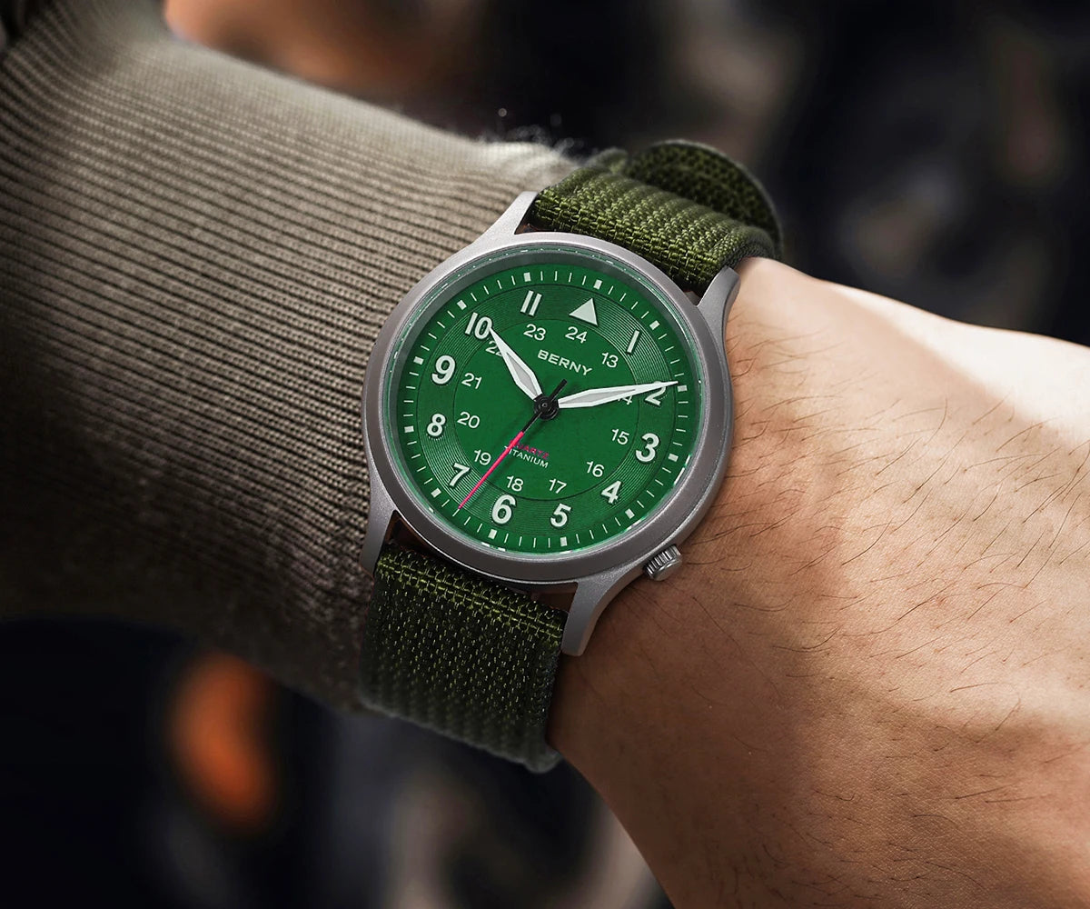 BERNY Full Titanium Watches for Men Outdoor Quartz Men's Field Wristwatch VH31 Super Luminous Sapphire Easy Read Watch