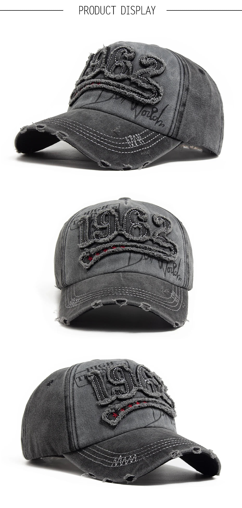 Fashion Vintage Washed Cotton Baseball Cap Men Digit 1962 Embroidery Snapback Spring Autumn Women Hat Visor Hip Hop Caps
