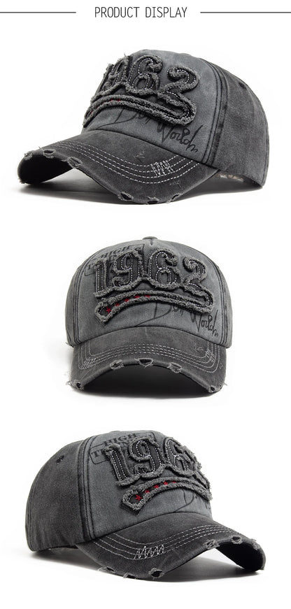 Fashion Vintage Washed Cotton Baseball Cap Men Digit 1962 Embroidery Snapback Spring Autumn Women Hat Visor Hip Hop Caps
