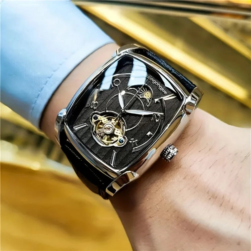 [Luxus-Mechanikuhr mit Tourbillon] Leichte Luxus-Mechanikuhr mit Tourbillon für Herren – Vollautomatisches Spitzenmodell im trendigen „Skelett“-Design, ideal für den Business-Look o