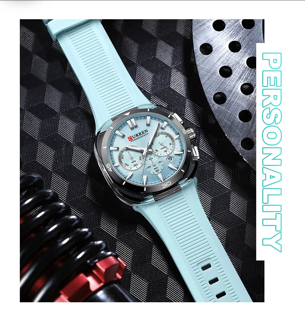 Herrenuhr CURREN – Neues Luxusmodell mit Quarzwerk, Silikonarmband, sportlichem Design, multifunktional, wasserdicht, beleuchtet, mit Datumsanzeige und Stoppuhr.
