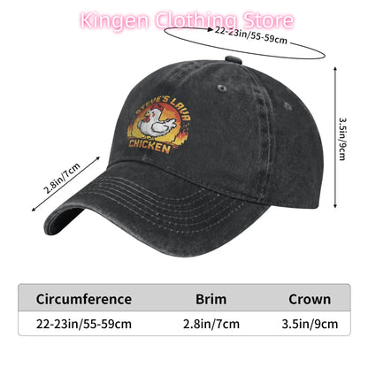 Unisex Chicken Jockey Lava Chicken Print Steves Hat – Modebaseballkasket i distressed-look, vasket, justerbar