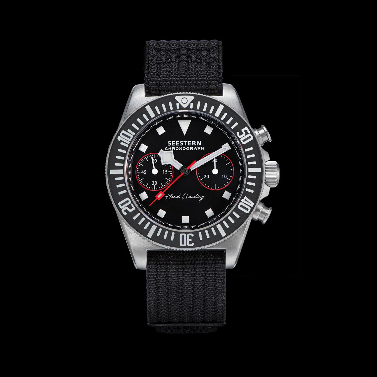 Cronógrafo SEESTERN para homem com movimento mecânico Tianjin ST1901, vidro de safira, bracelete de nylon, autocolante, luminoso, esqueleto