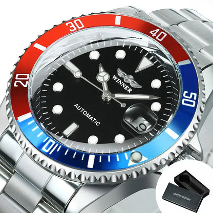 Orologio meccanico classico da uomo – Marchio di lusso, stile professionale, movimento automatico, lunetta girevole, quadrante luminescente, bracciale in acciaio