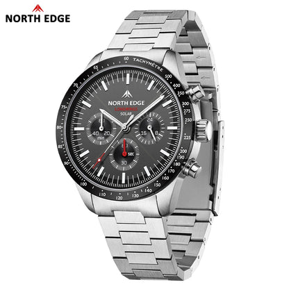 Relógio de Quartzo para Homem NORTH EDGE 2025 LONGWINGS, Alimentação Solar, Cronómetro, Impermeável 50M, Aço Inoxidável 316, Luminoso, Estilo Piloto