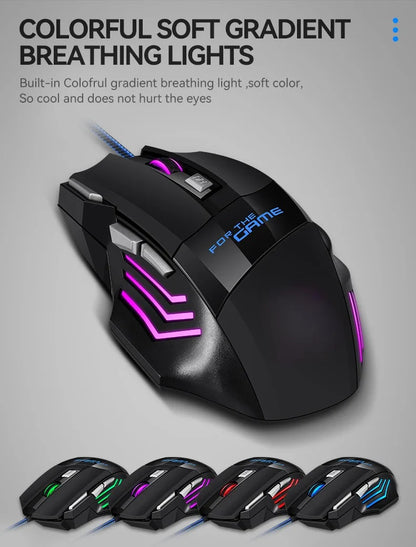 1 mouse da gaming USB Hyperspeed nuovo per PC, retroilluminato RGB, ergonomico, mouse da gaming 7D per eSport, cablato, per laptop e PC gamer