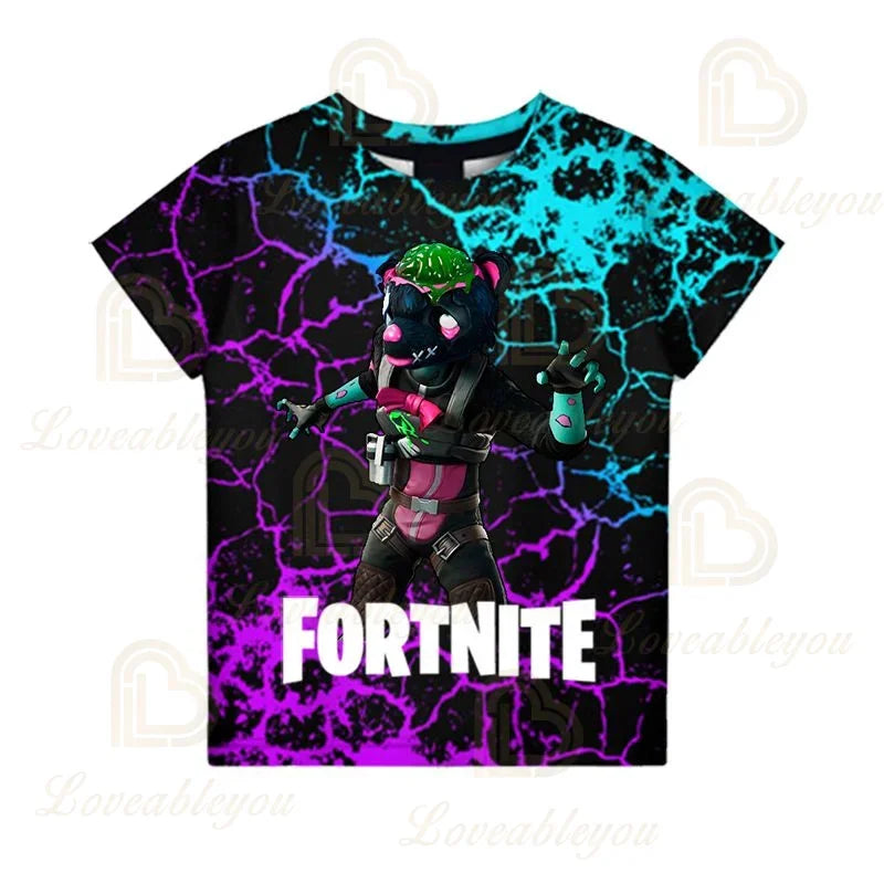 Fortnite T-shirt voor jongens, kindertop voor de zomer, kinderkleding met grappige 3D Battle Royale-gameprint, T-shirt/top voor peutermeisjes