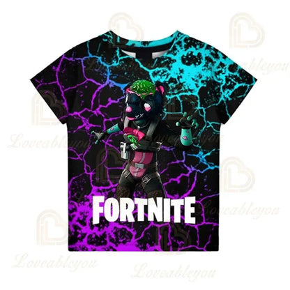 Fortnite T-shirt voor jongens, kindertop voor de zomer, kinderkleding met grappige 3D Battle Royale-gameprint, T-shirt/top voor peutermeisjes