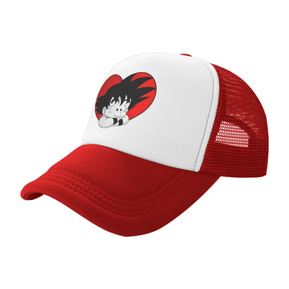 Dragon Ball DBZ Goku Mesh Baseball Cap Adult Vintage Trucker Cap Red Heart Hats Adjustable Polyester Dad Hat Spring Trucker Caps