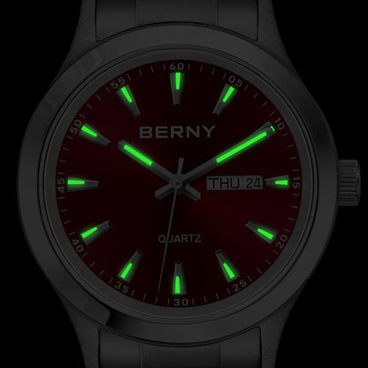 BERNY Men Quartz Watch  Fashion Texture Wristwatch for Men Ultra Thin Men Watch Calendar Luminous Stainless Steel Dress Watches
