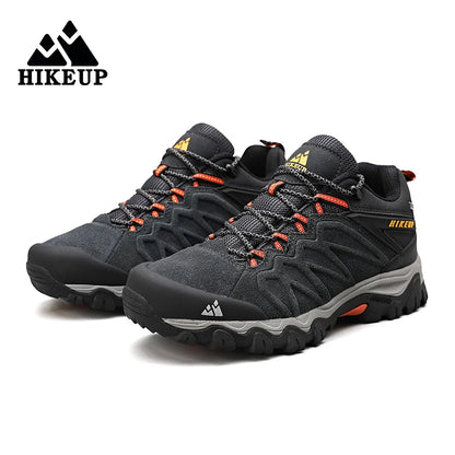 HIKEUP High Quality Leather Hiking Shoes Durable Outdoor Sport Men Trekking Leather Shoes Lace-Up Climbing Hunting Sneakers