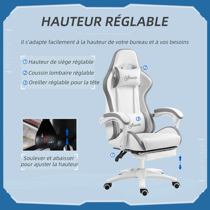 Ergonomic Gaming Chair with Footrest, 135° Reclining Backrest, Lumbar Support, Adjustable Height, Comfortable Racing Style Gaming Chair
