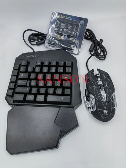 Gamer Kit Mobile Gaming Keyboard Mouse Mobile Games Converter 3 In 1 Combo One Hand Keyboard for PUBG Mobile Games TF900