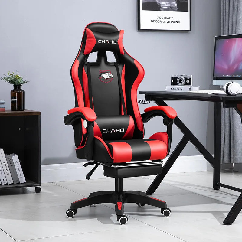Ergonomic PU Leather Gaming Chair with Adjustable Height, Reclining Computer Chair, Swivel Office Chair for Home Office, Gaming & Study