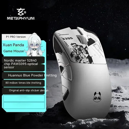 Metaphyuni Metapanda P1 belaidė pelė P1 Pro Max Paw3395L, mažos delsos, lengva e. sporto žaidimų pelė, ergonomiška, PC žaidėjui skirta dovana