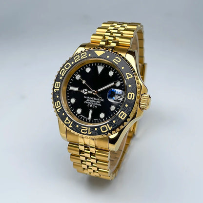 40mm Luxury Full Gold YM Automatic Watch, Ceramic Rotating Bezel, Super Luminous Display, Sapphire Glass for NH35mechanicalwatch