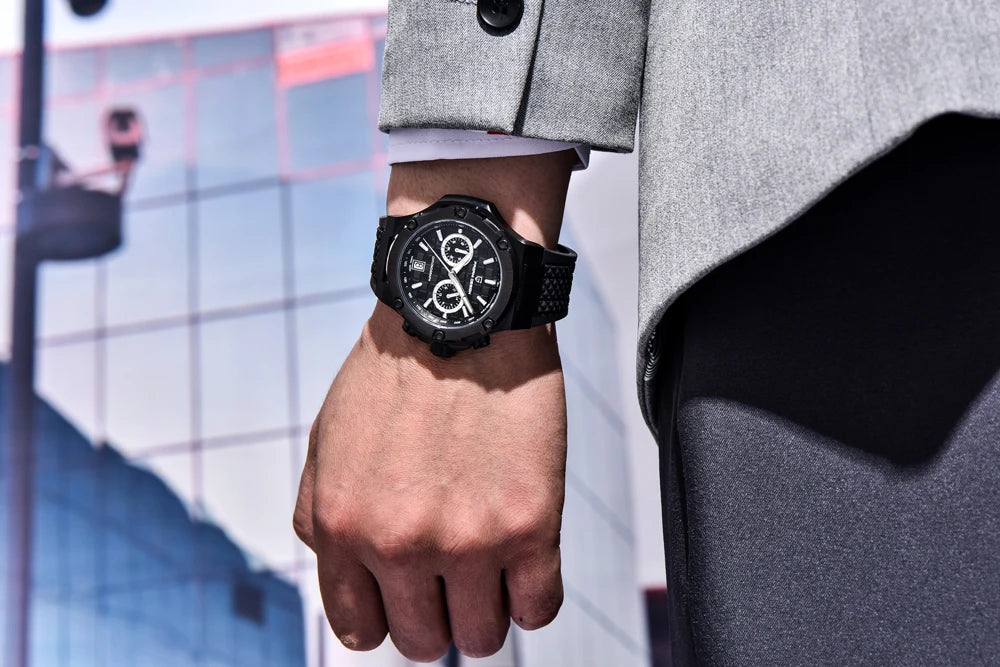 Montres à quartz pour hommes PAGANI DESIGN– Chronographe sportif de luxe, étanche, doté d'aiguilles luminescentes et d'un verre saphir avec traitement antireflet