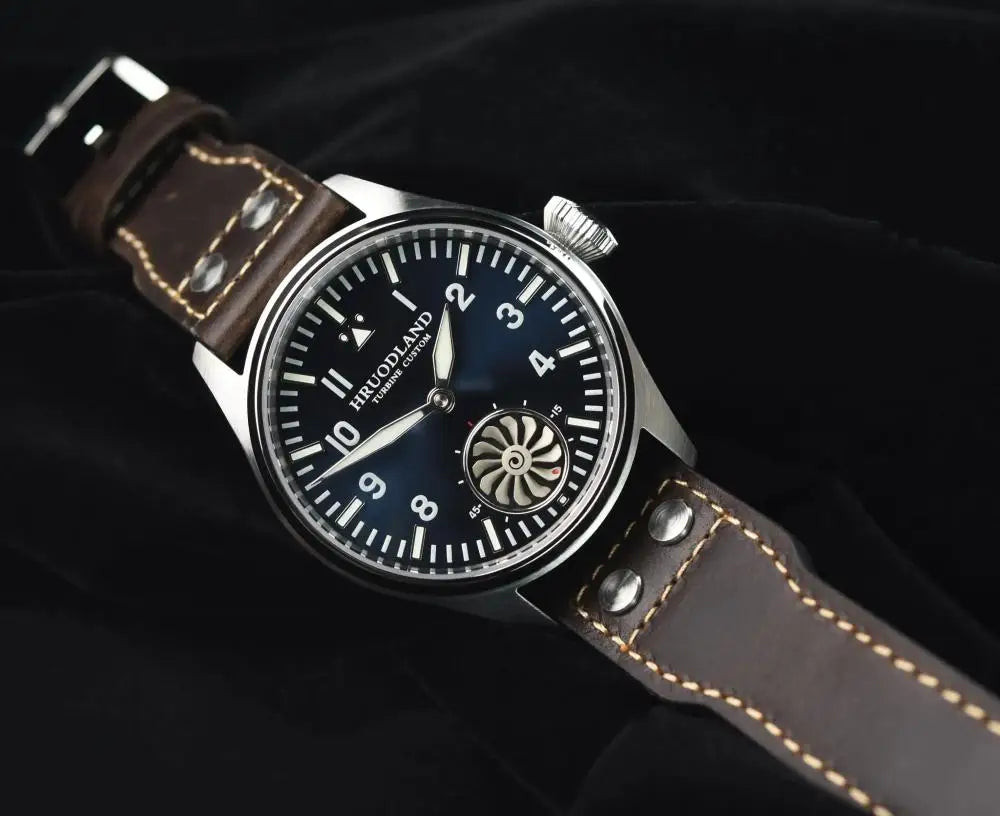 Hruodland 2025 Novo Relógio Mecânico para Homem Seagull ST3620 Piloto Retro 43MM BGW-9 Luminoso Cristal de Safira Turbina Relógio de Homem