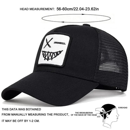 Unisex X Baseball-Netzkappen mit Stickerei eines lächelnden Gesichts und Zähnen – Sonnenhut für Frühling und Sommer, im Freien, mit Sonnenschutz, verstellbare Freizeit-Trucker-Kappen