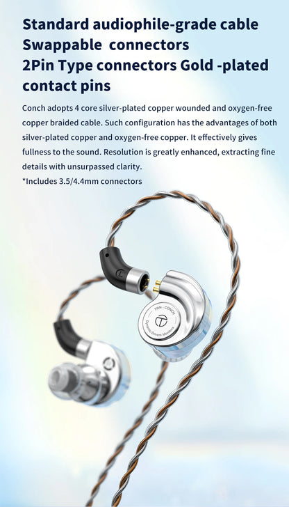 TRN Conch In-Ear Monitor Earphones – DLC Diamond Diaphragm Dynamic Driver HiFi Wired Earbuds with Tuning Nozzle Filters
