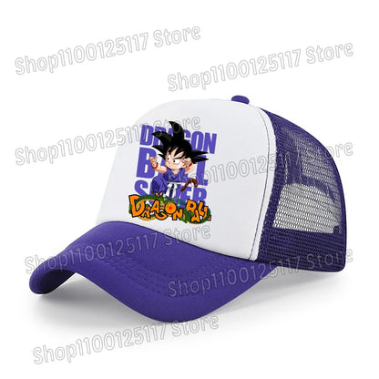 Baseballová čepice Dragon Ball s potiskem z anime, prodyšná čepice s kšiltem, kreslená postavička Goku, letní sportovní čepice typu snapback, síťovaná sluneční čepice, dárek pro děti