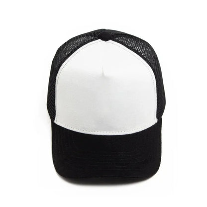 Boné trucker unissexo 2025 de 5 painéis em malha e camurça com logótipo personalizado, boné de basebol para homem, primavera/verão, respirável, desportivo, para mulher