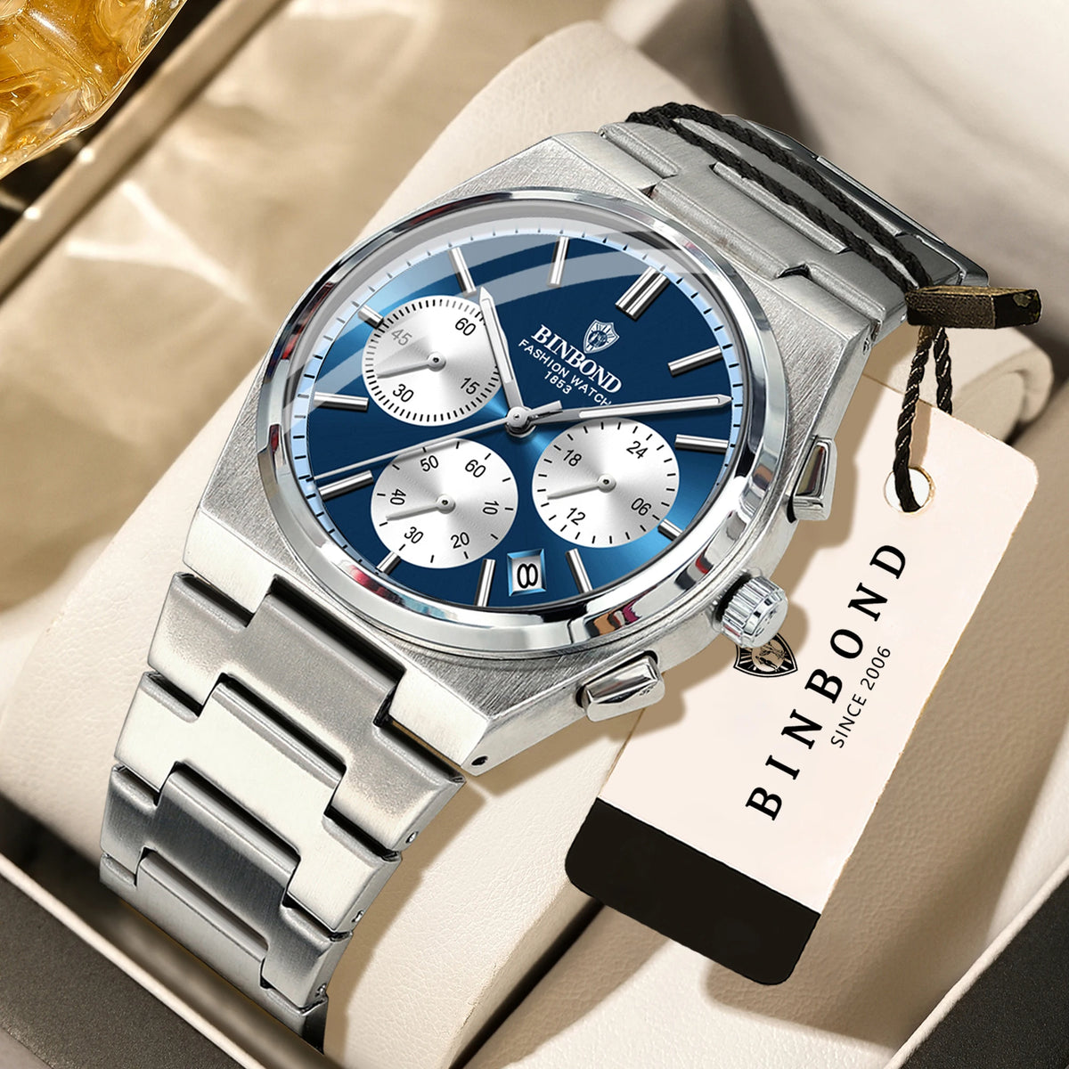 BINBOND: reloj de cuarzo preciso para hombre, resistente, con fecha automática, cronógrafo, luminiscente, hermético, reloj de lujo para hombre de estilo informal. Reloj