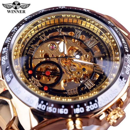 Montre mécanique automatique squelette pour homme en acier inoxydable
