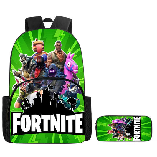 Mochila Fortnite Cartoon com Bolso Frontal e Estojo 2PCS - Conjunto Escolar para Meninos e Meninas dos 5 aos 8 Anos, Presente de Regresso às Aulas