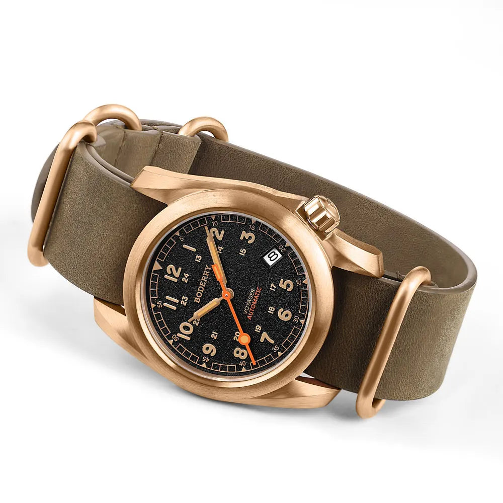Boderry Field Watches Bronze Case Automatic Mechanical VOYAGER Watch Men's 100M Waterproof Clock Military Top Brand Wristwatch