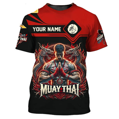 Camiseta gráfica nueva y moderna de Muay Thai para hombre, con estampado 3D de tigre y dragón, nombre personalizado, estilo único, camiseta de verano para gimnasio y fitness