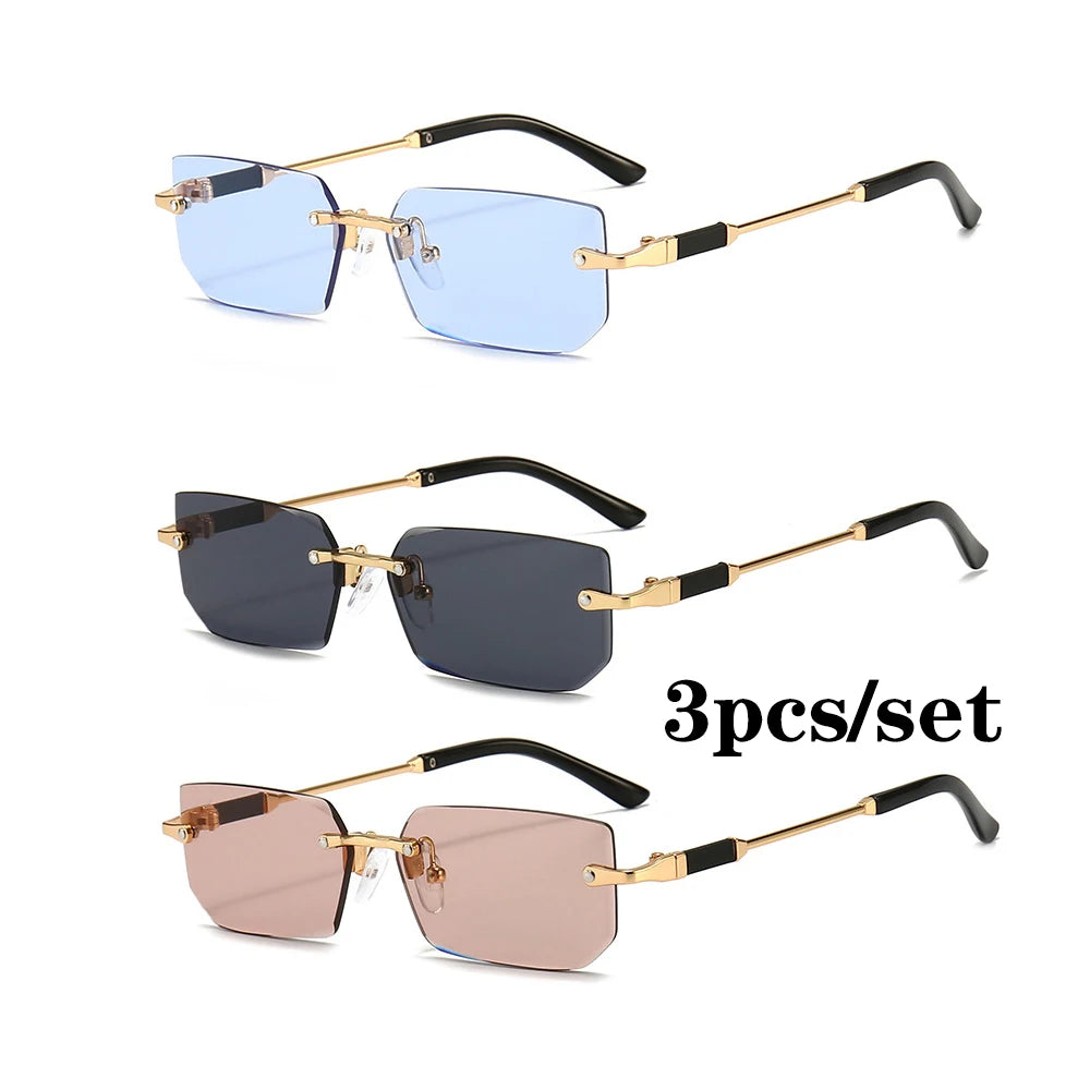 Fashion Rimless Rectangle Sunglasses Popular Women Men Shades Small Square Sun Glasses For Female Male Summer Traveling