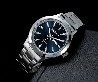 BERNY Men Quartz Watch  Fashion Texture Wristwatch for Men Ultra Thin Men Watch Calendar Luminous Stainless Steel Dress Watches