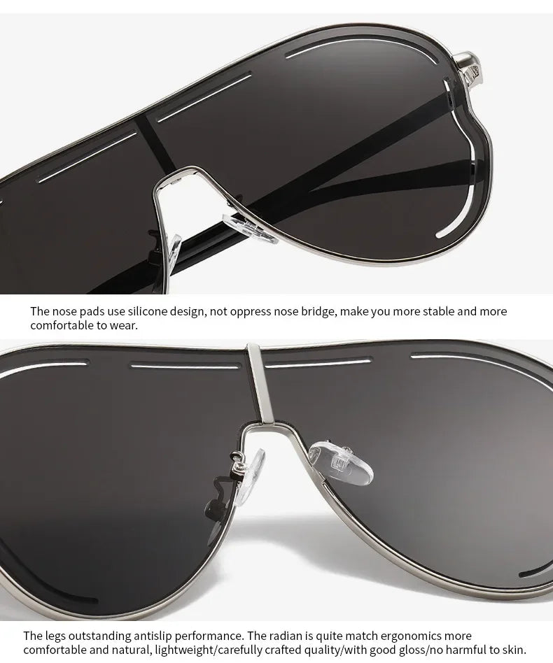Oversized One-Piece Pilot Sunglasses Women Big Frame Luxury Brand Butterfly Shaped Sun Glasses For Ladies Shield Eyewear Shades