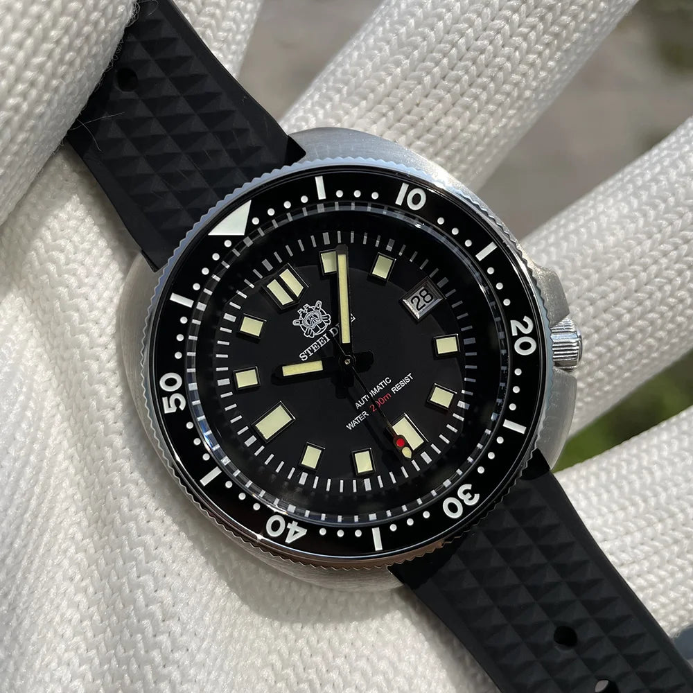 SD1970 Steeldive Brand Sunray Dial Milled Clasp Bracelet 44mm Case 200M Waterproof NH35 Turtle Men Dive Watch with Ceramic Bezel