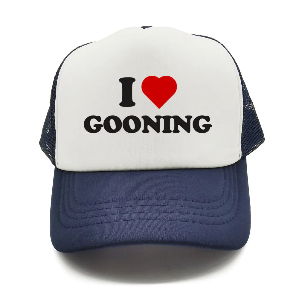 Забавни бейзболни шапки „I Love Gooning“ – готини летни мъжки шапки от мрежа, хумористични шапки тип „тракър“, унисекс шапки от мрежа за външни дейности MZ-080