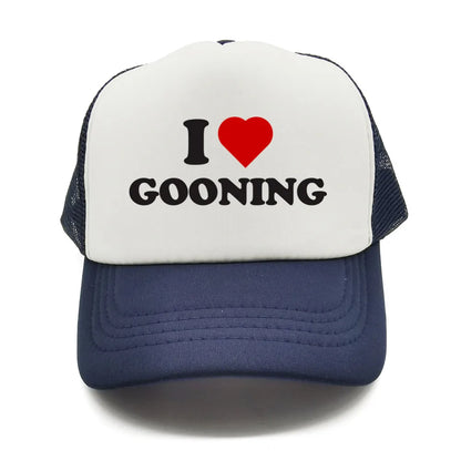 Забавни бейзболни шапки „I Love Gooning“ – готини летни мъжки шапки от мрежа, хумористични шапки тип „тракър“, унисекс шапки от мрежа за външни дейности MZ-080