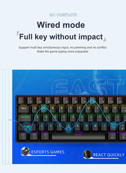APAYADO K61 Mini-Mechanische Tastatur, kabelgebunden, 61 Tasten, Phantom RGB, schwarz/weiß, mechanische rote/blaue Switches für Gaming, 60% tragbar