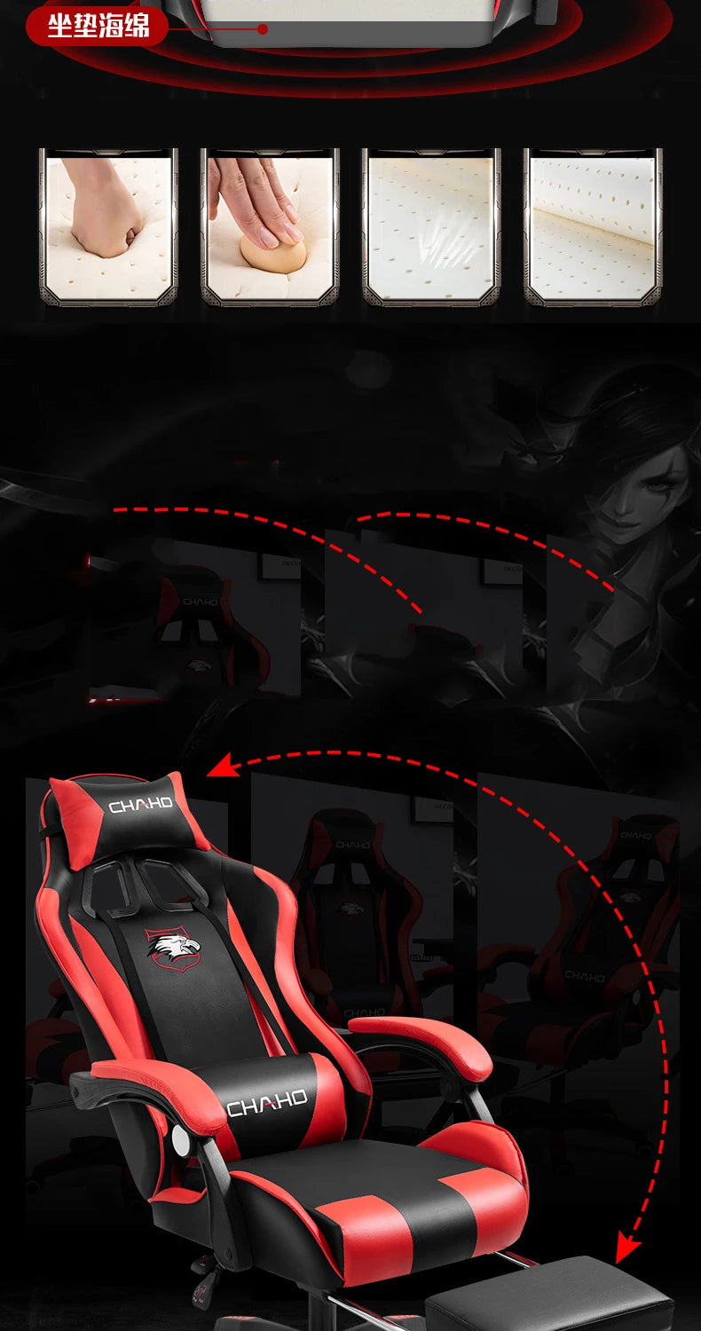 Ergonomic PU Leather Gaming Chair with Adjustable Height, Reclining Computer Chair, Swivel Office Chair for Home Office, Gaming & Study