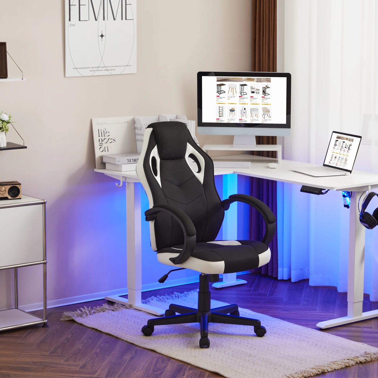 WOLTU Gaming Chair Gamer Armchair Office Computer Chair Ergonomic Design Fabric 360° Swivel Chair Adjustable Height High Back