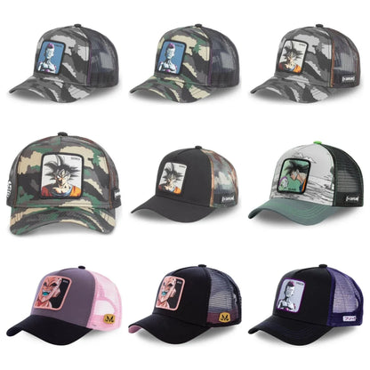 Dragon Ball Buu Goku Cap Summer Travel Peaked Cap Men's Embroidery Hip-Hop Cap Style Sun Visor Adjustable Trucker Mesh Cap