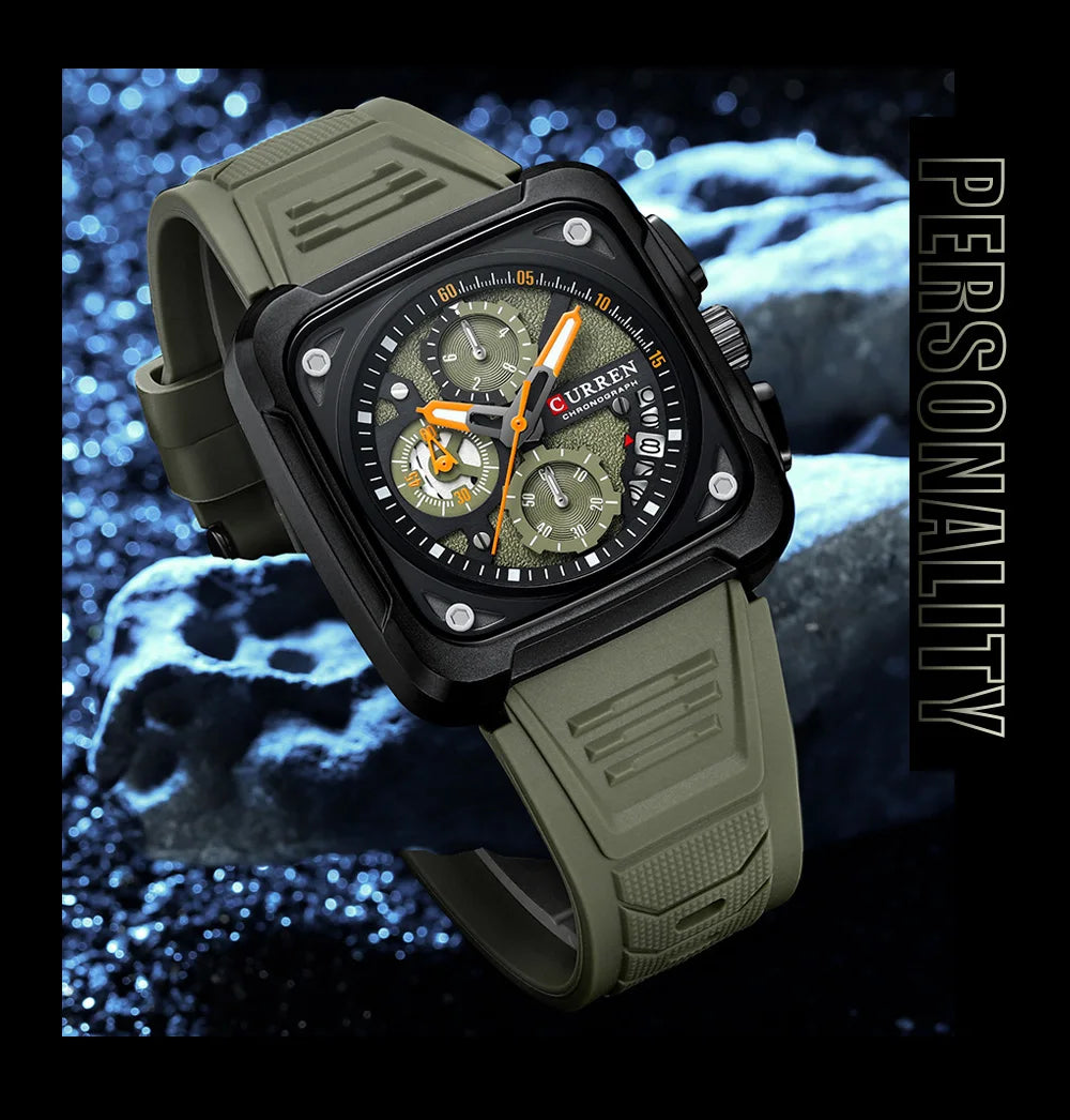 Top Brand CURREN Men's Watches Luxury Square Quartz Wrist Watch Original Waterproof Luminous Chronograph Watch for Men Relogio
