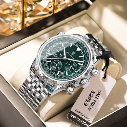 POEDAGAR Fashion Men's Quartz Watch Stainless Steel Waterproof Luminous Man Watch Chronograph Date Multifunction Watches For Men