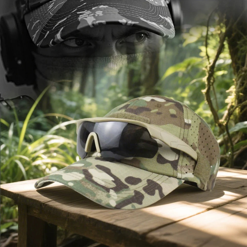 1pcs New Men Camouflage Baseball Cap Breathable Sunscreen Hat Outdoor Sports Hunting Hiking Camping Beach Fishing Sun Hat