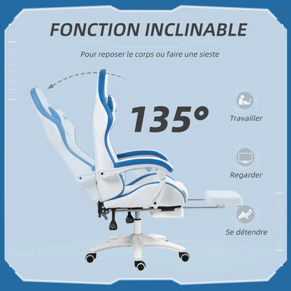 Ergonomic Gaming Chair with Footrest, 135° Reclining Backrest, Lumbar Support, Adjustable Height, Comfortable Racing Style Gaming Chair