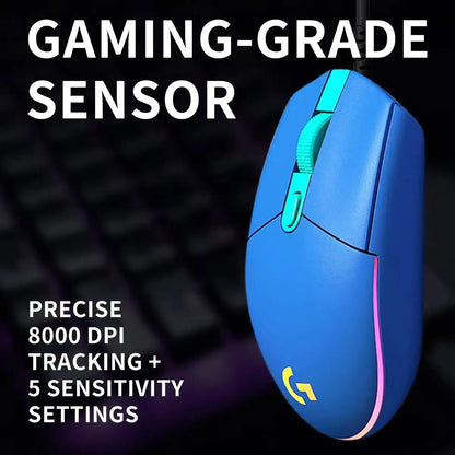 Logitech G203 LIGHTSYNC Mouse Wired 8000 DPI Sensor RGB Sync 6 Buttons Mechanical Tensioning Office-Gaming Dual-Use