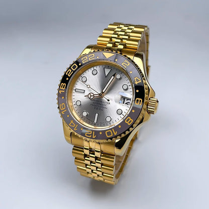 40mm Luxury Full Gold YM Automatic Watch, Ceramic Rotating Bezel, Super Luminous Display, Sapphire Glass for NH35mechanicalwatch