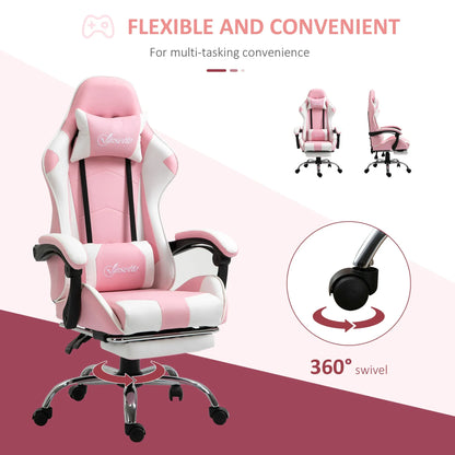 Gaming Chair Computer Chair Ergonomic Office Chair with Headrest Lumbar Pad Height Adjustable 360° Rotation Pink + White