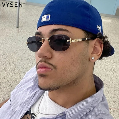 Square Rimless Punk Sunglasses Men 2026 Luxury Designer Vintage Small Frameless Sun Glasses Male Eyewear Hip Hop Outdoor Shades